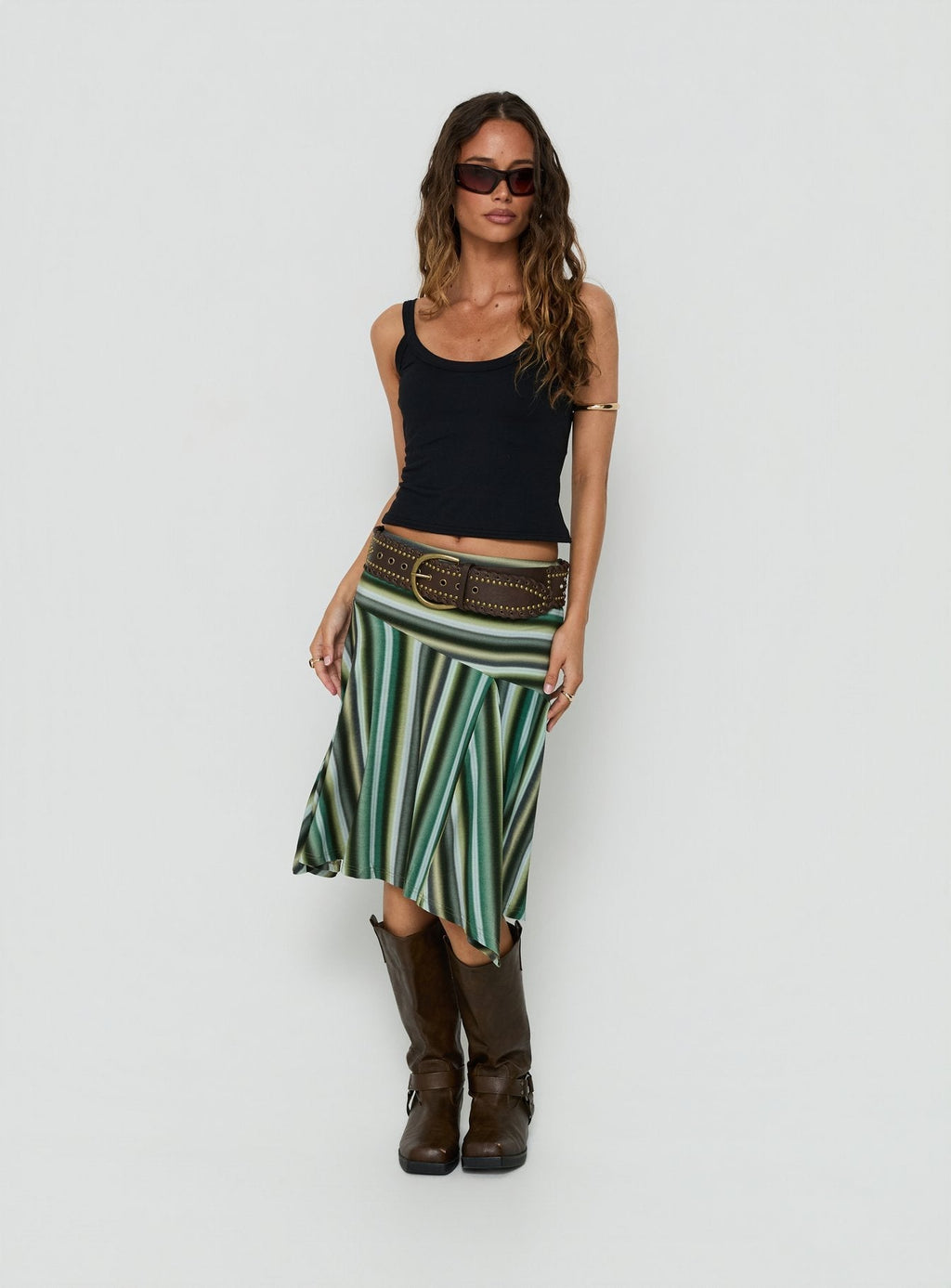Desidera Asymmetrical Midi Skirt Blue Multi Stripe