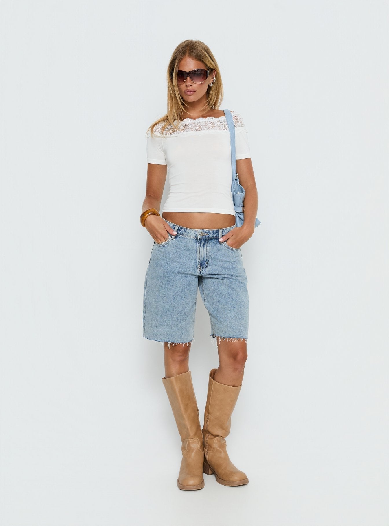 Cult Classic Longline Denim Shorts Light Blue Wash