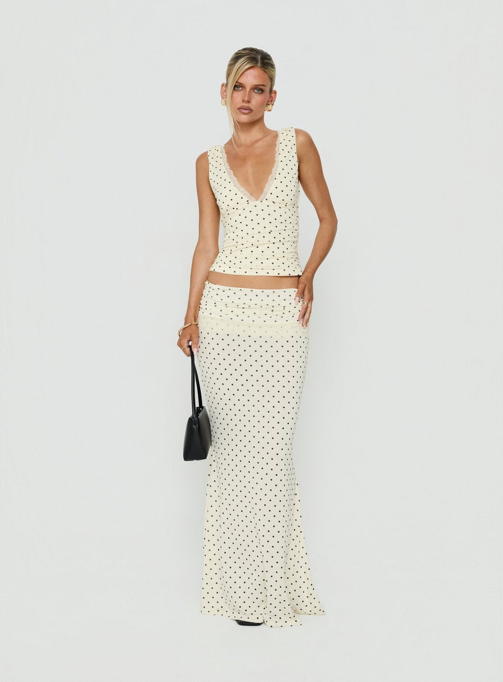Zespri Jersey Maxi Skirt Cream Polka Dot