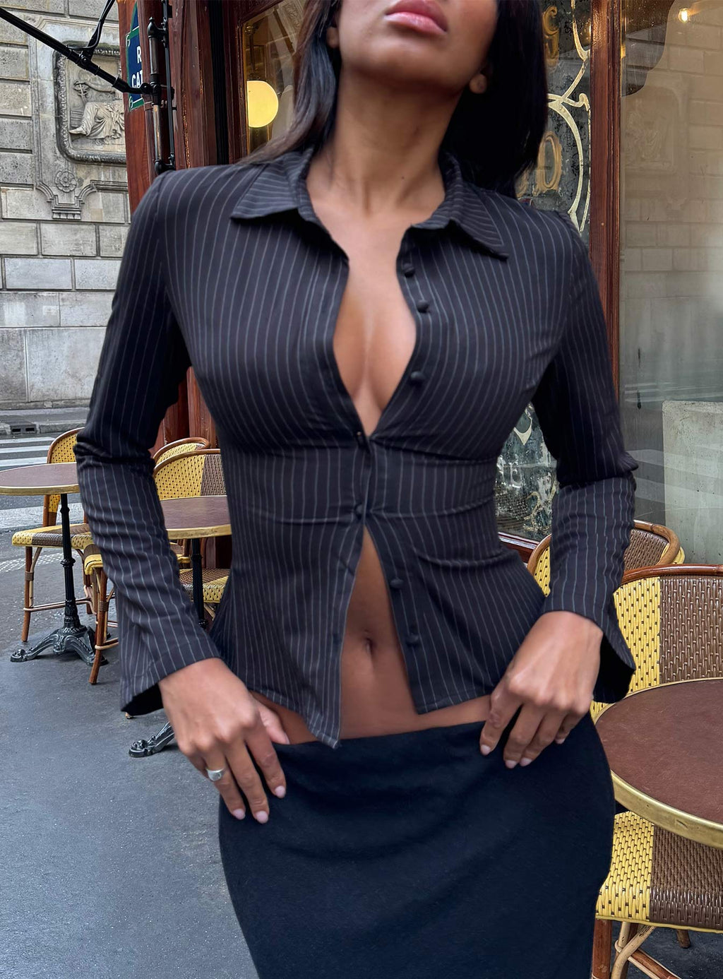 Anni Pinstripe Shirt Black