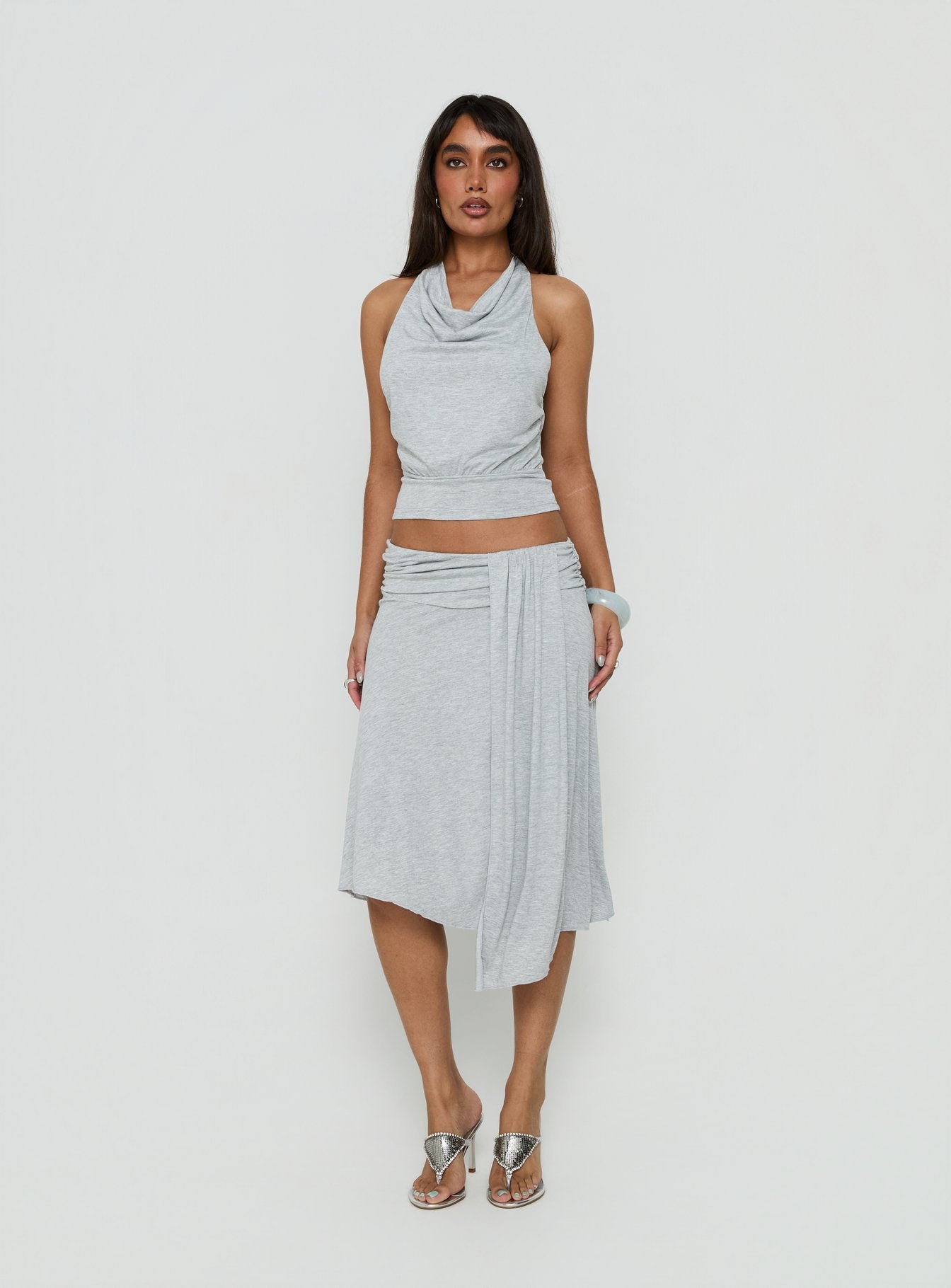 Iselda Draped Midi Skirt Grey Marle