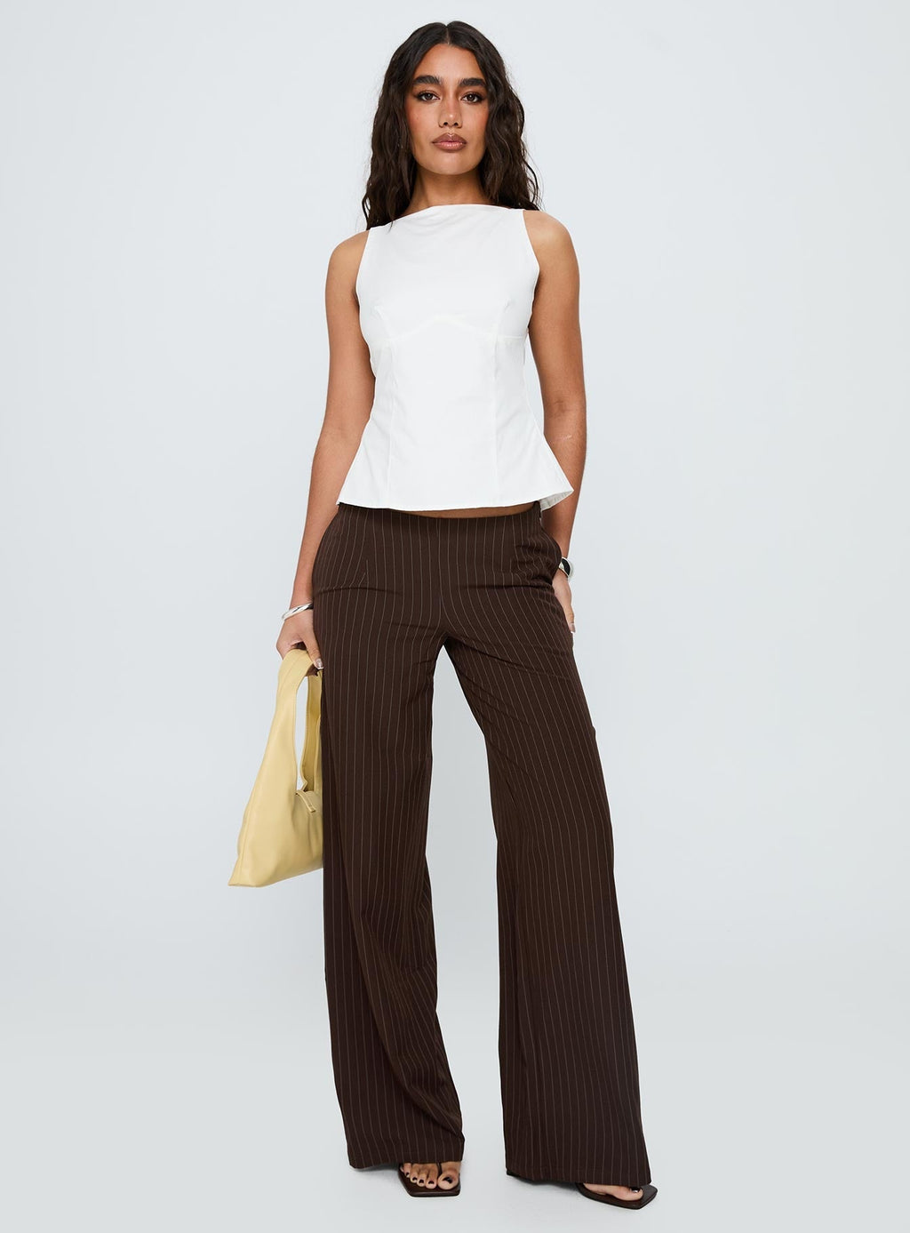 Khane Low Rise Wide Leg Trousers Brown Pinstripe