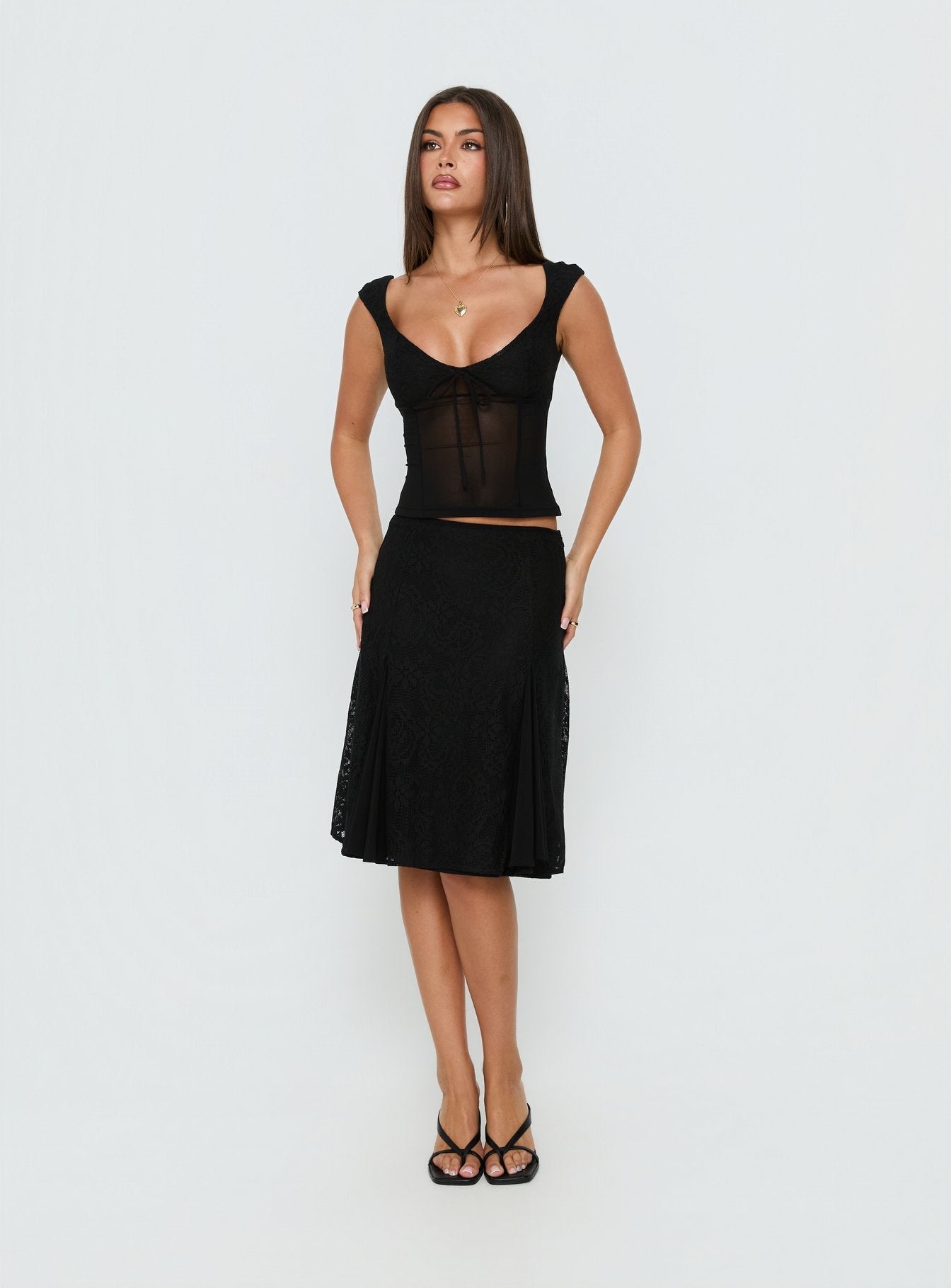 Quani Lace Midi Skirt Black