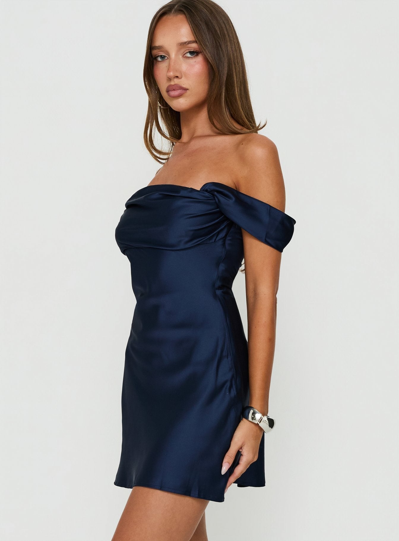 Zabbarra Off The Shoulder Mini Dress Navy