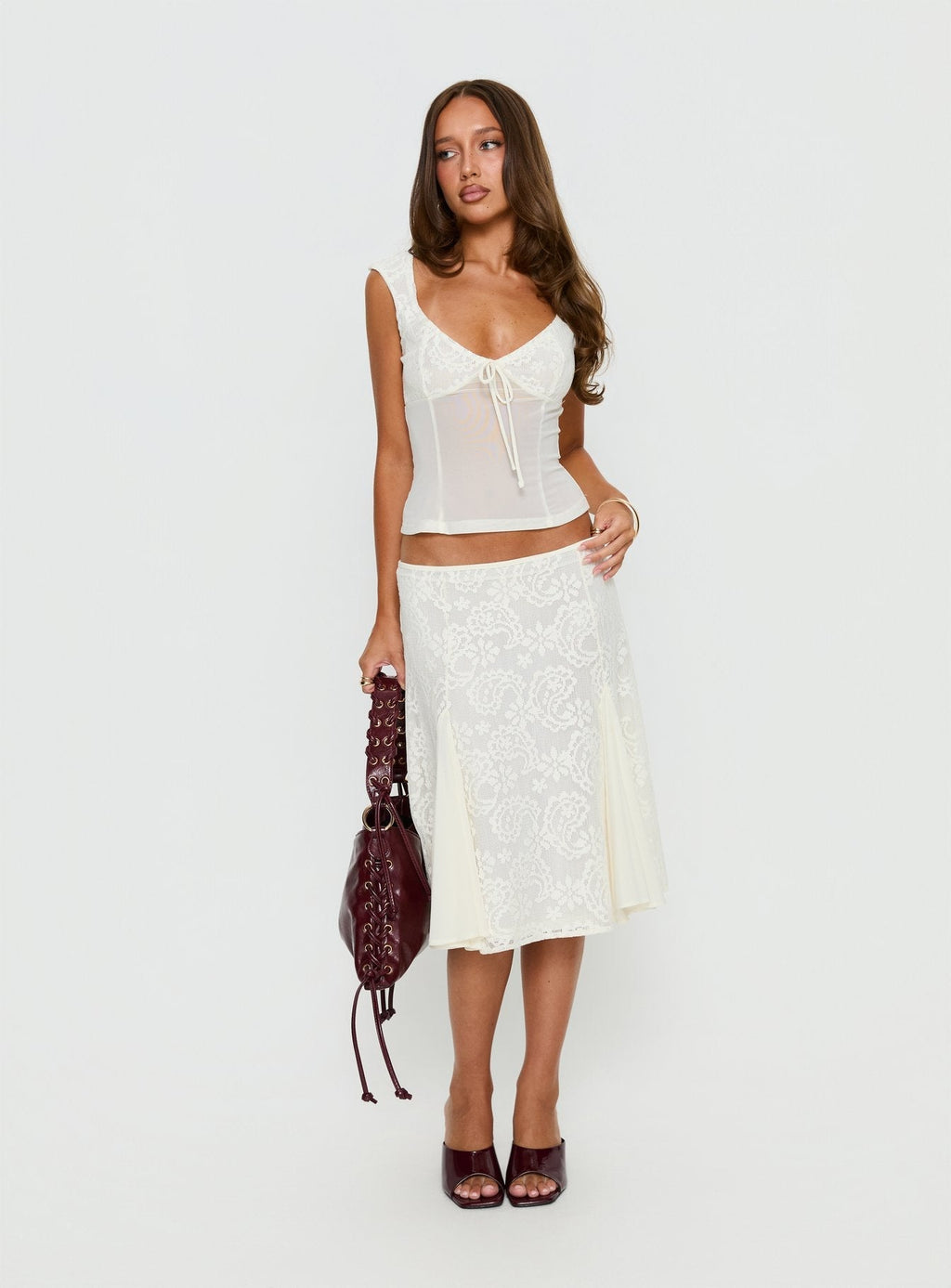 Quani Lace Midi Skirt Cream