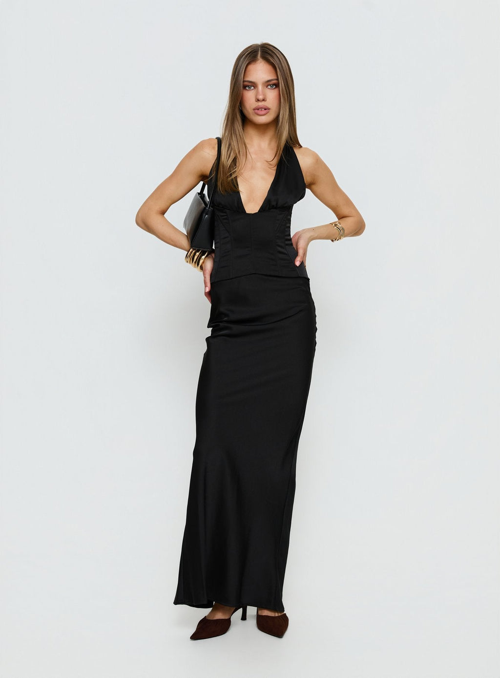 In A Trance Neckholder Korsett Maxikleid Schwarz