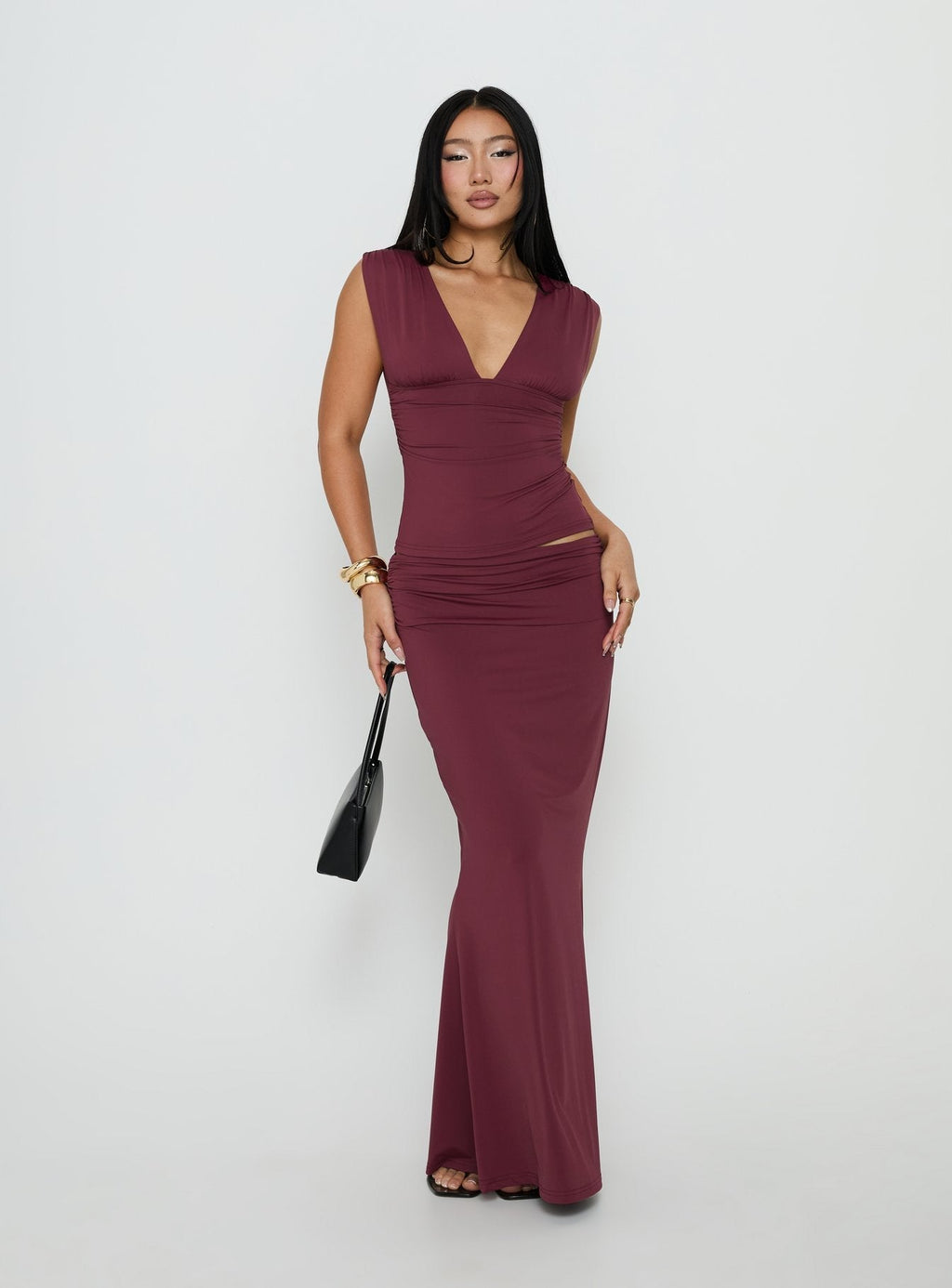 Liorah Foldover Waist Maxi Skirt Red