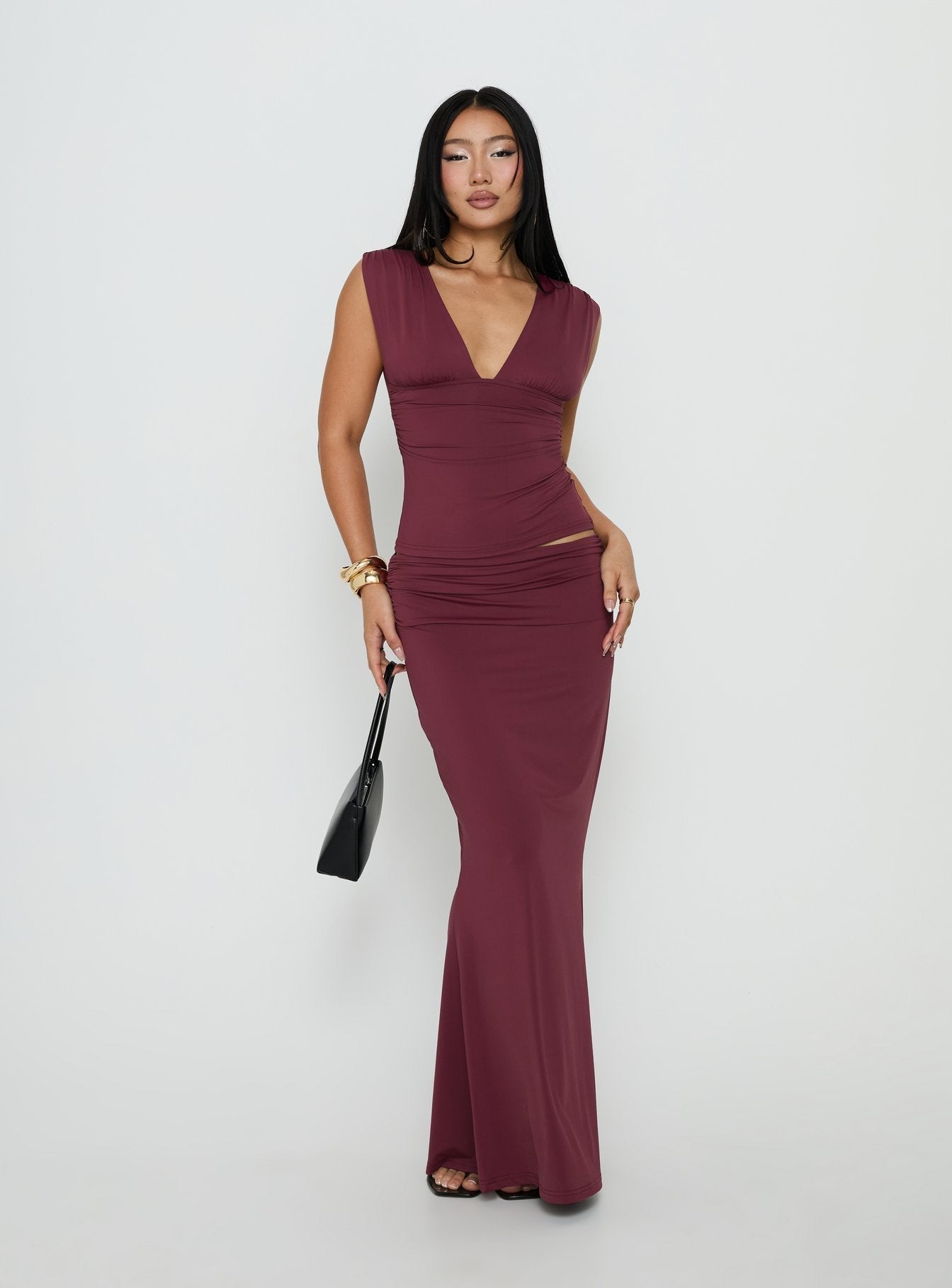 Liorah Foldover Waist Maxi Skirt Red
