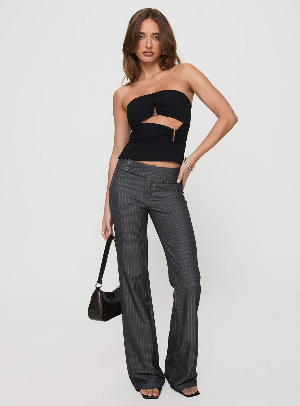 Kinkirk Flared Trousers Grey Pinstripe Petite