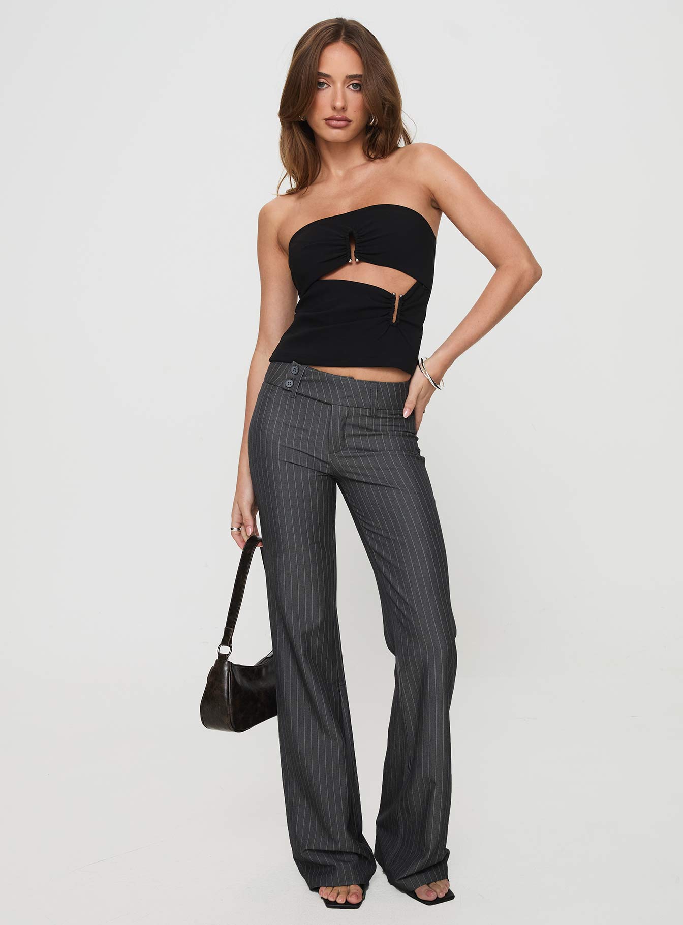 Kinkirk Flared Trousers Grey Pinstripe Petite