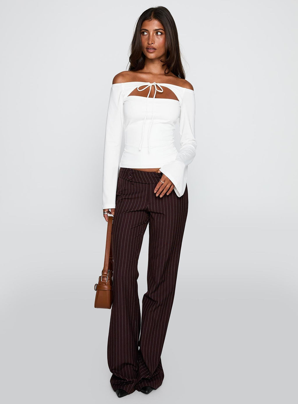 Kinkirk Flared Trousers Brown Pinstripe