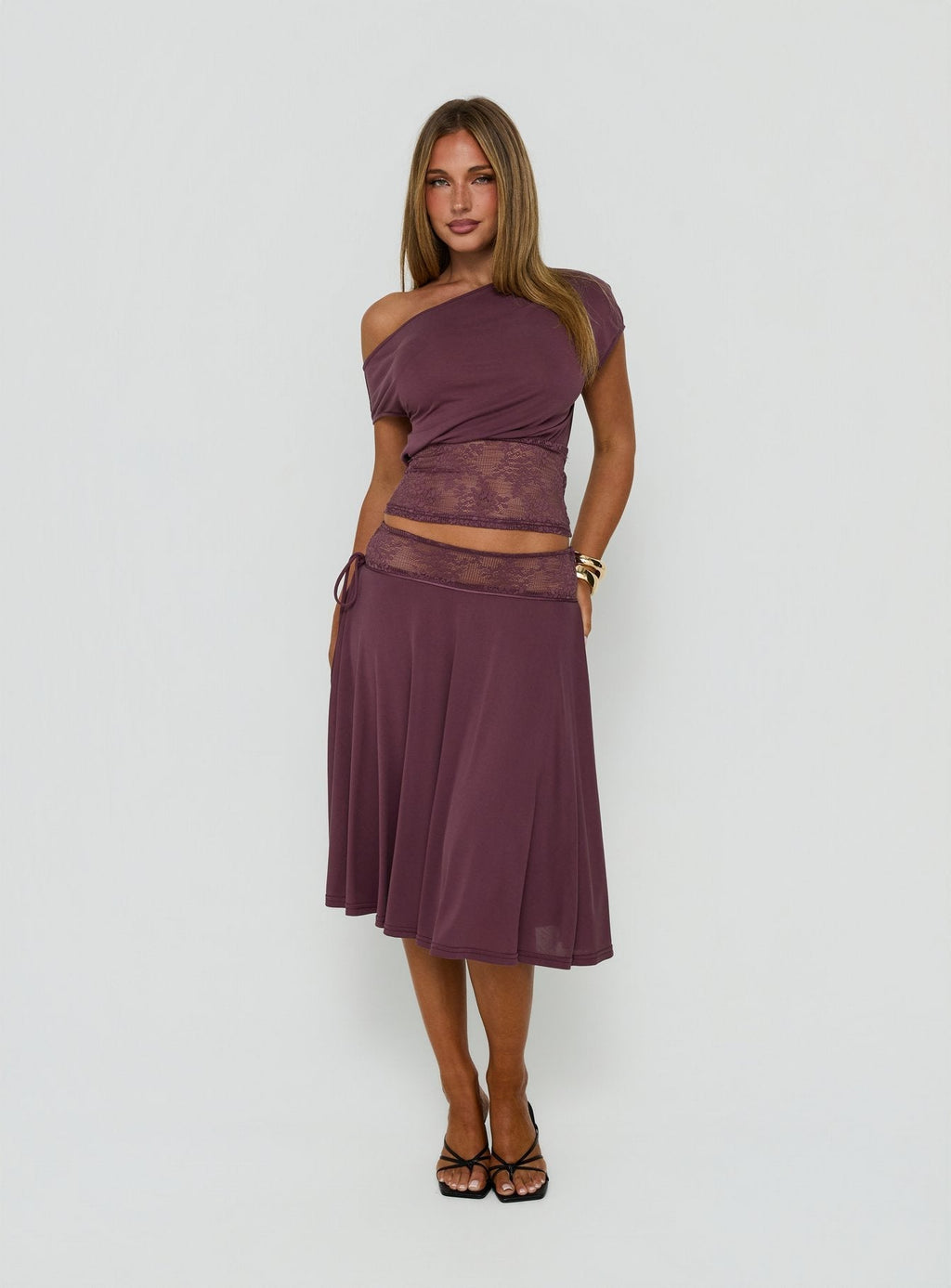 Marienna Lace Midi Skirt Plum