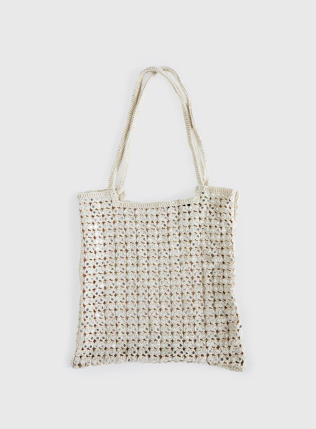 Moon Glow Crochet Metallic Tote Bag Cream