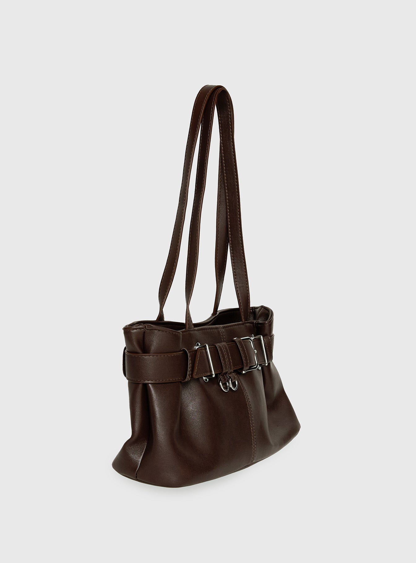Views Of Capri Faux Leather Buckle Shoulder Bag Dark Brown