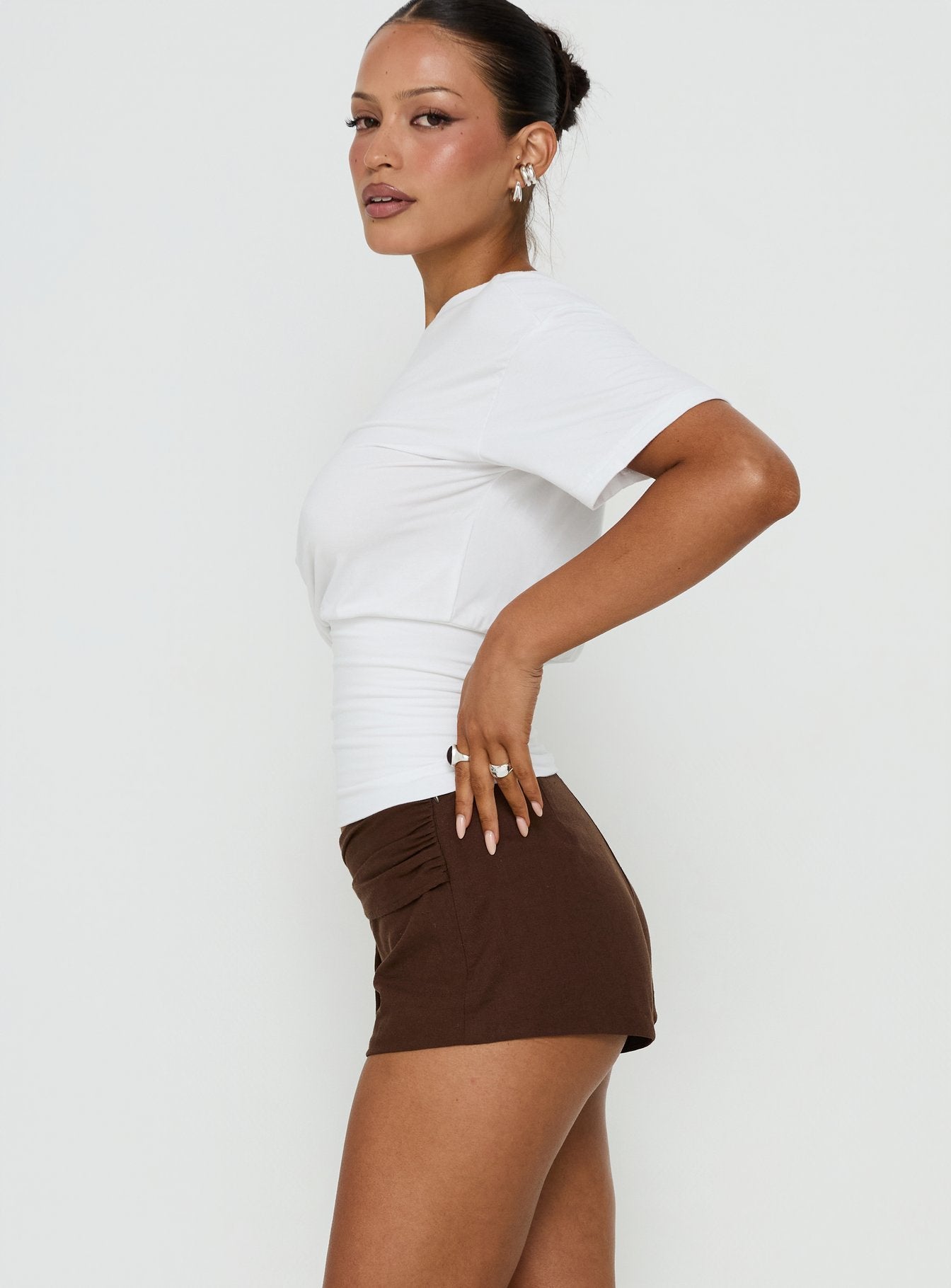 Florana Belted Mini Shorts Chocolate