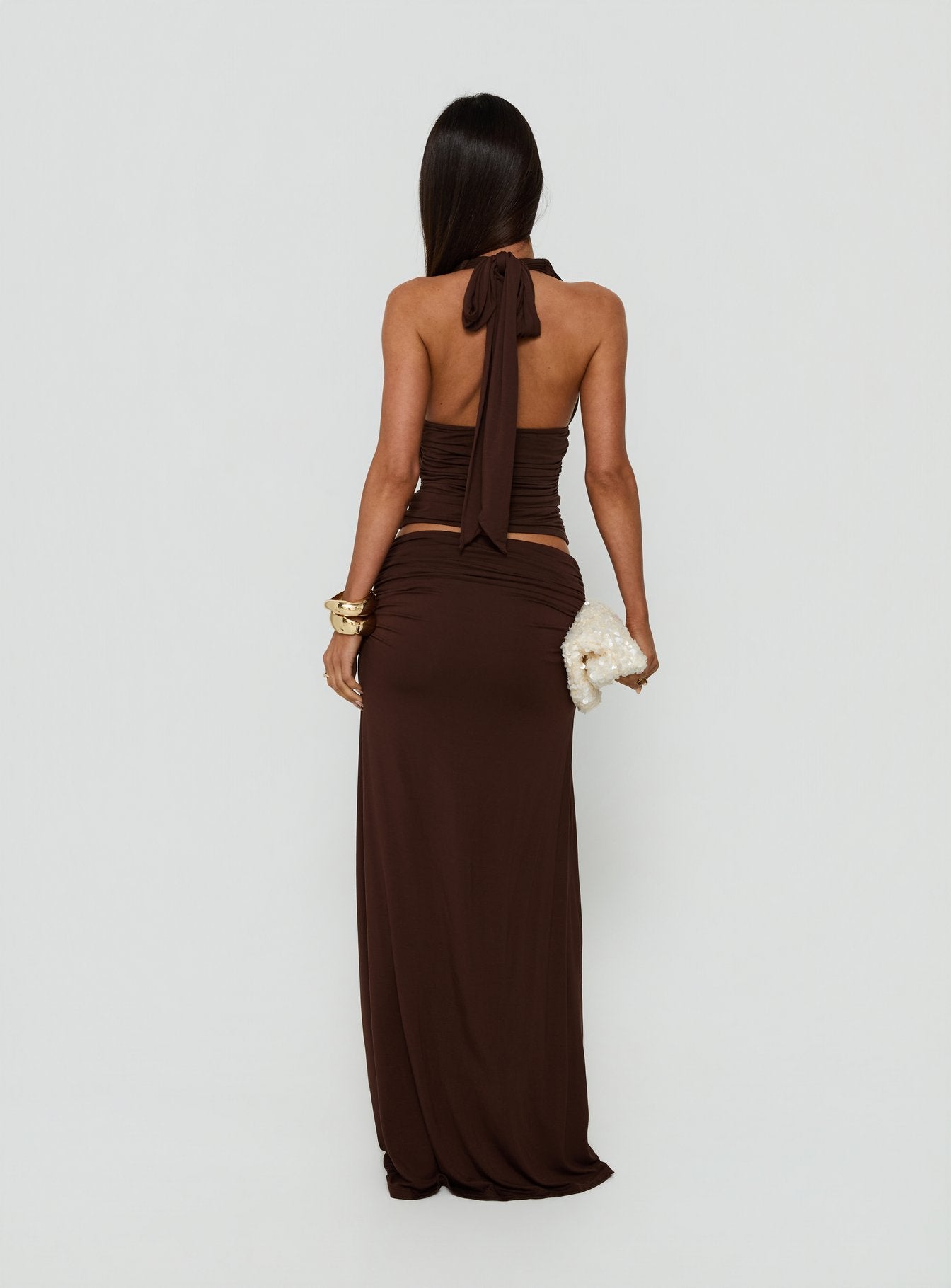 Keerah Ruched Maxi Skirt Brown