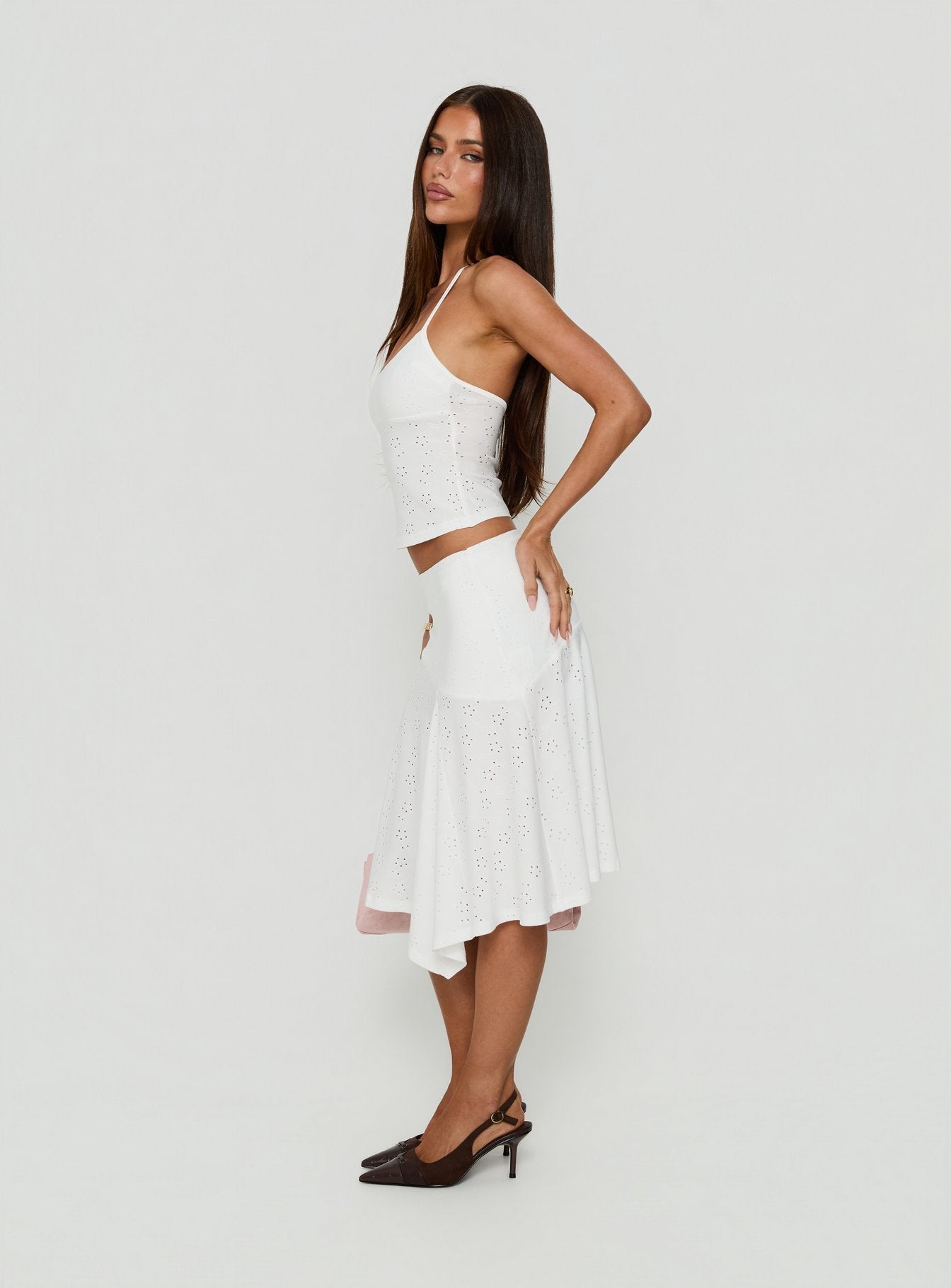 Opalie Asymmetrical Midi Skirt White Broderie