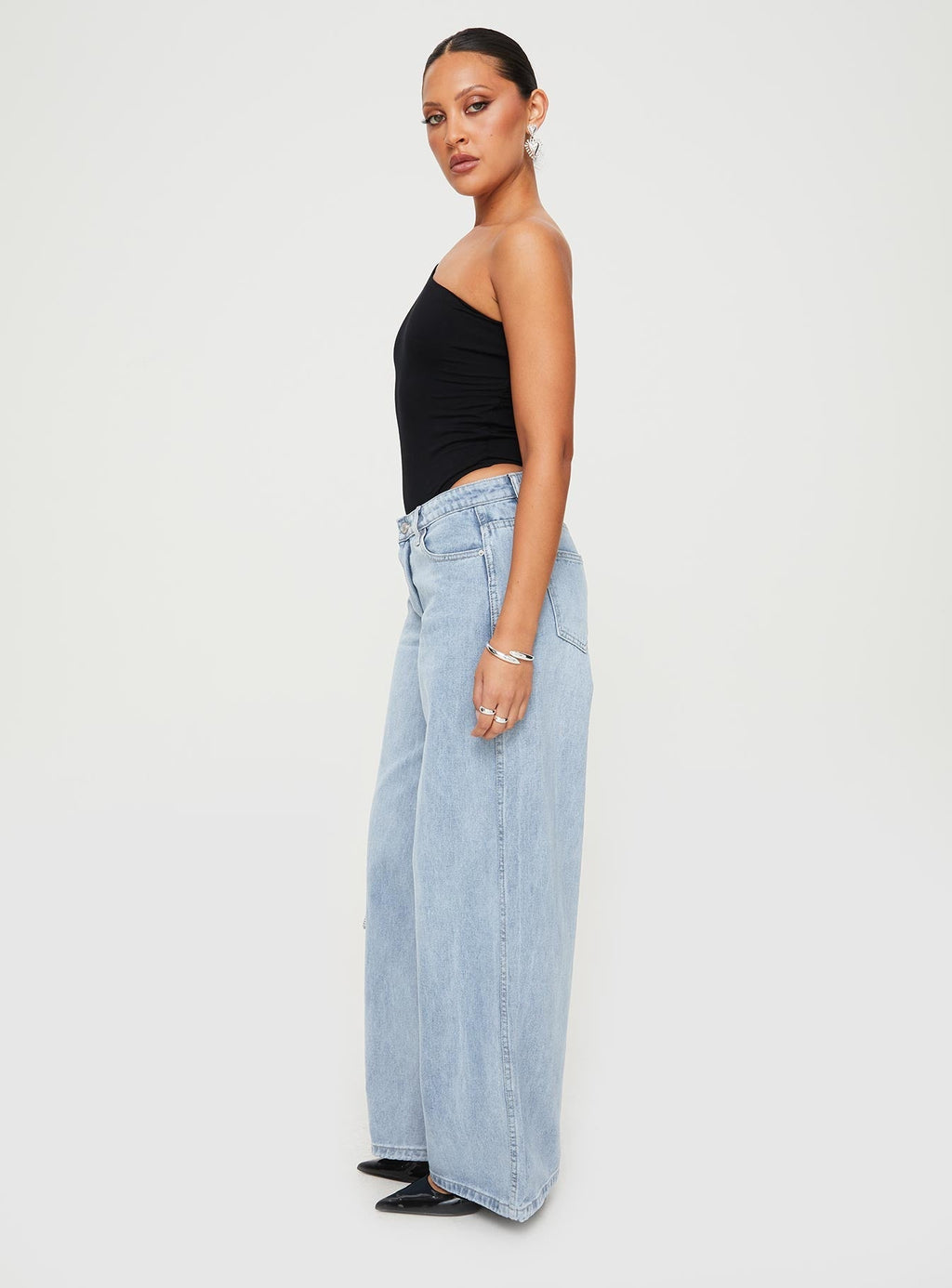 Ramos Low Rise Wide Leg Denim Jeans Light Blue Wash