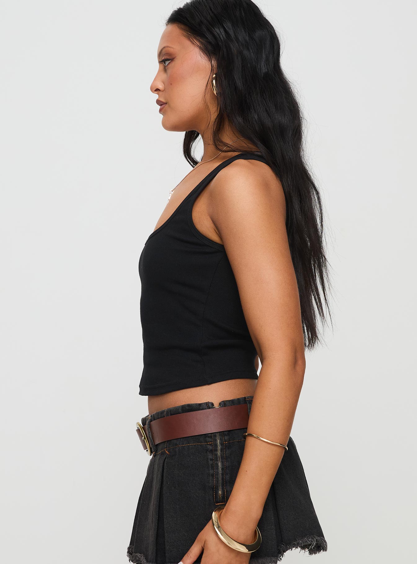 Baseline Square Neck Rib Vest Top Black