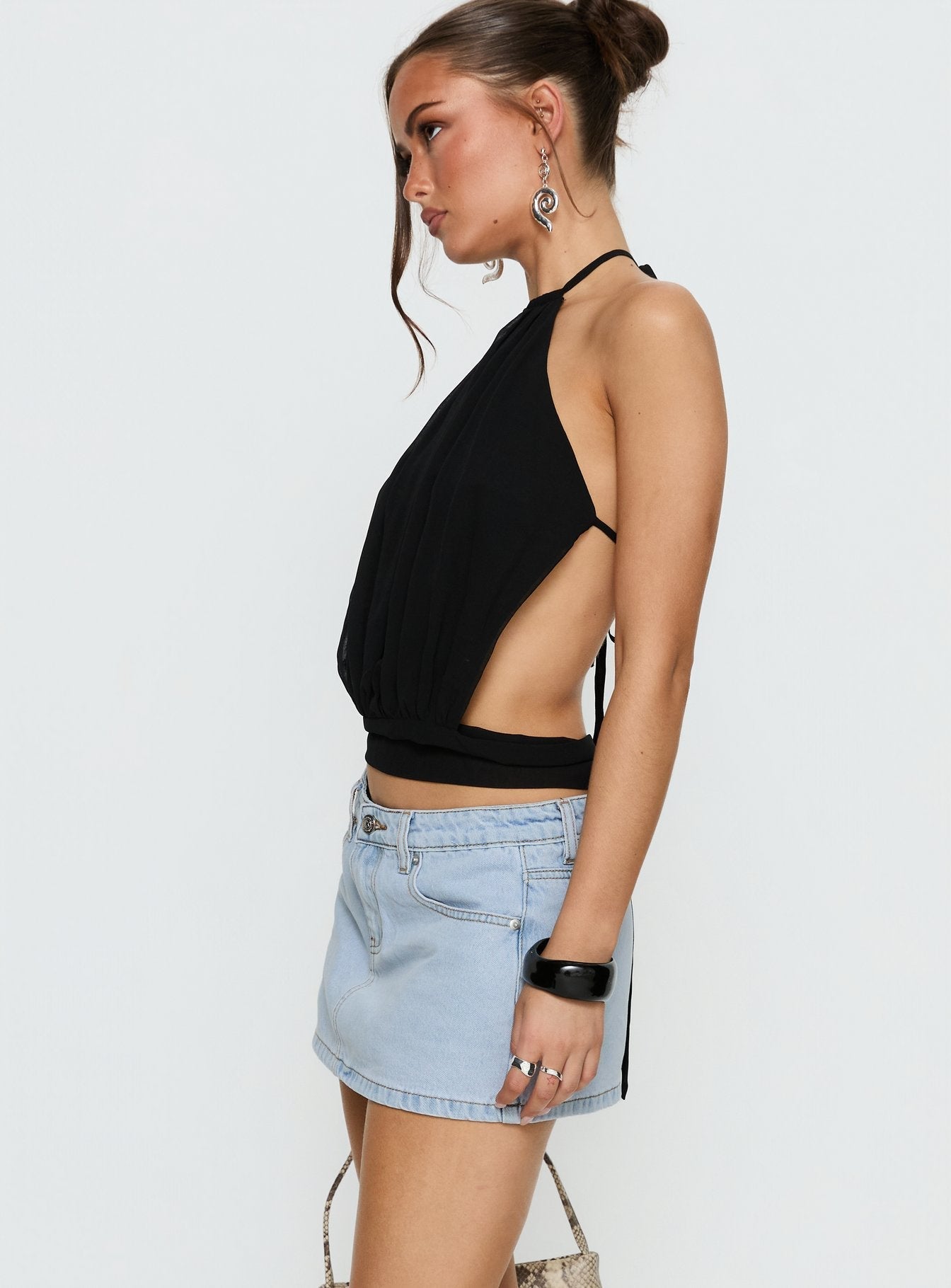 Baxon Low Rise Micro Denim Skort Light Blue Wash