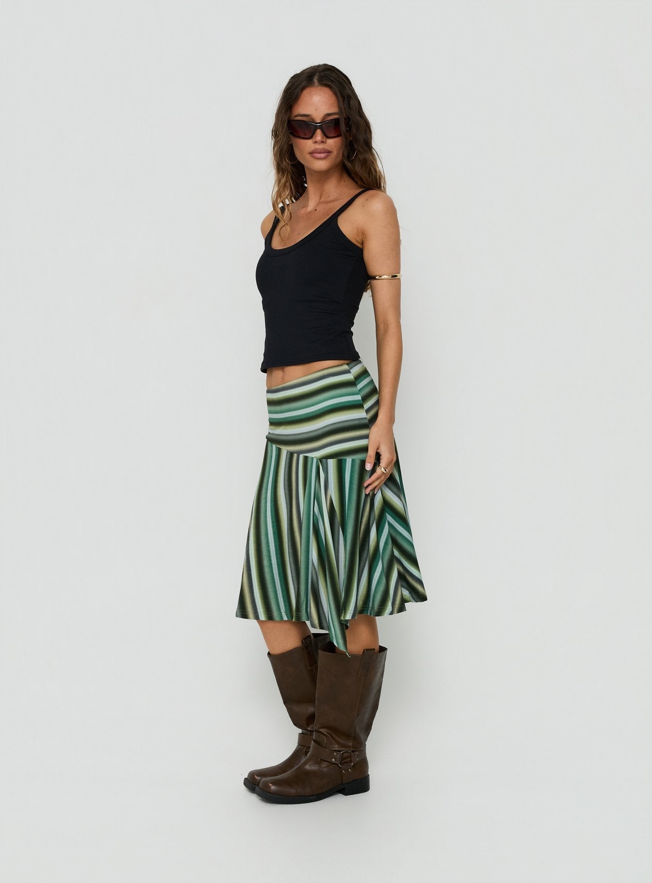 Desidera Asymmetrical Midi Skirt Blue Multi Stripe