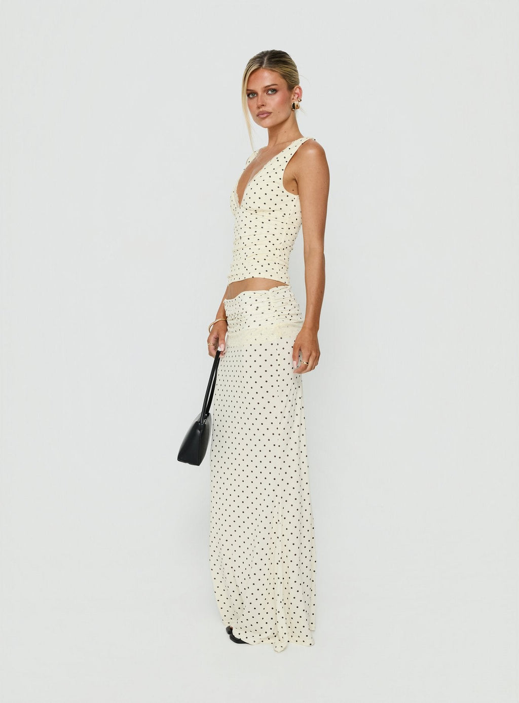 Zespri Jersey Maxi Skirt Cream Polka Dot