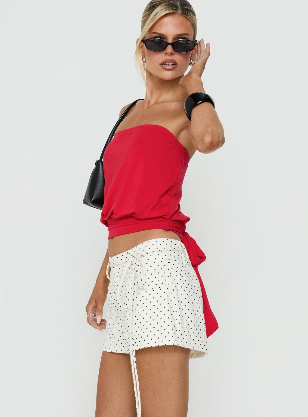 Lylie Linen Blend Tie Side Micro Shorts Cream Polka Dot