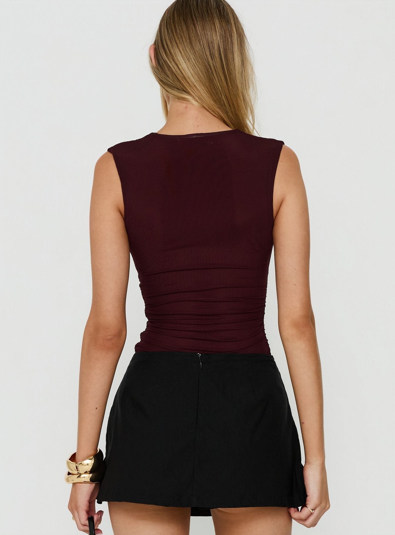 Samaria Plunge Neck Bodysuit Burgundy
