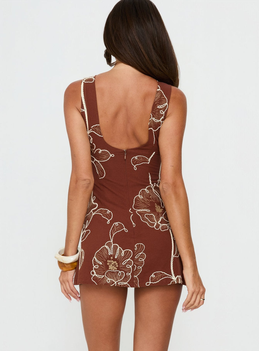 Wander And Drift Boatneck Playsuit Brown Floral