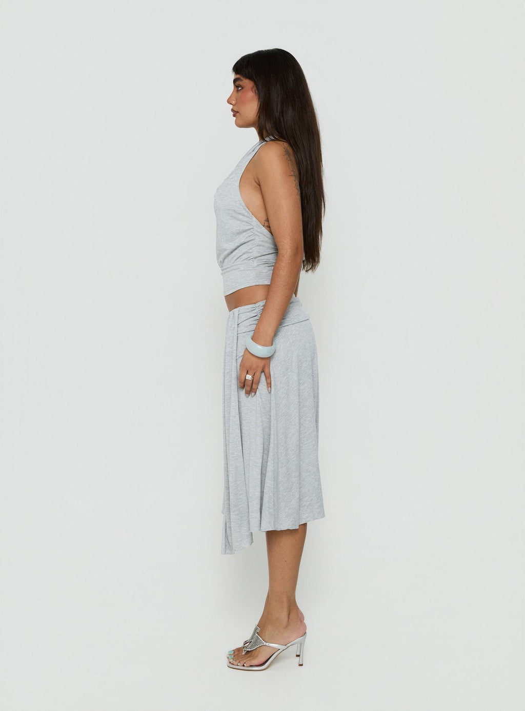 Iselda Draped Midi Skirt Grey Marle