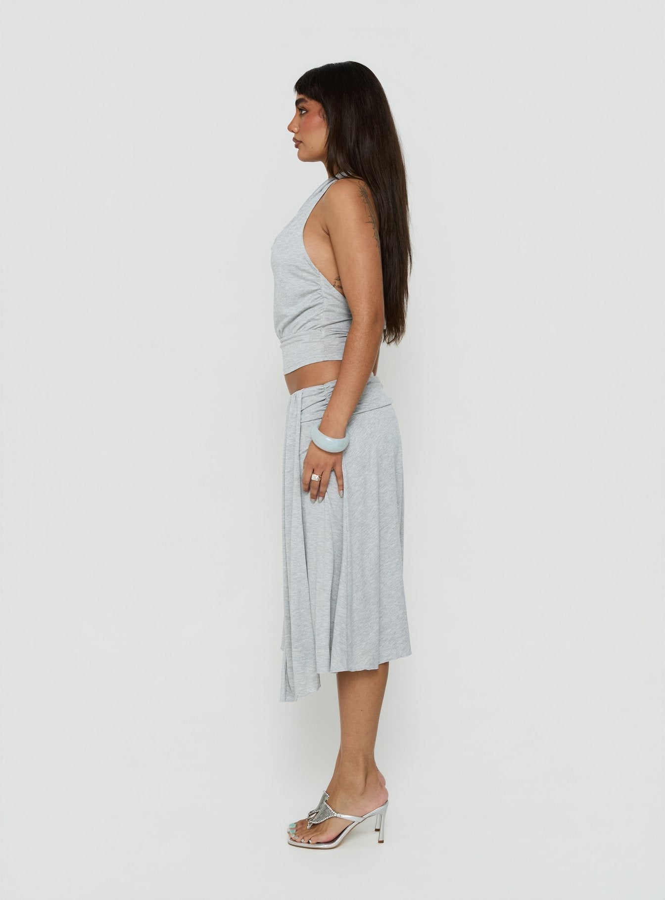 Iselda Draped Midi Skirt Grey Marle