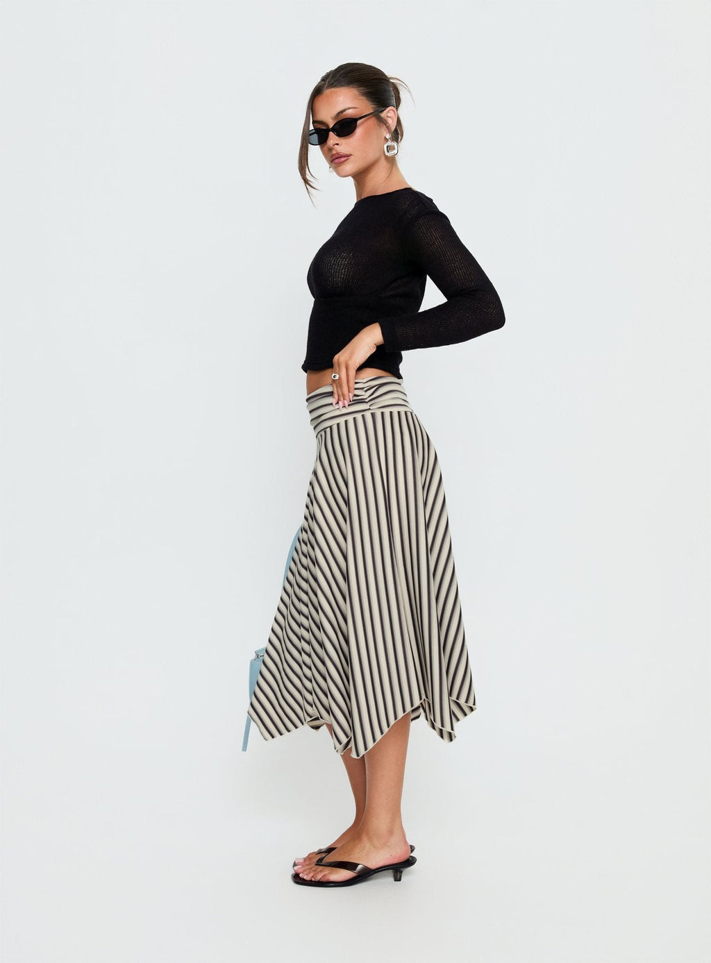 Cobee Asymmetrical Midi Skirt Multi Stripe