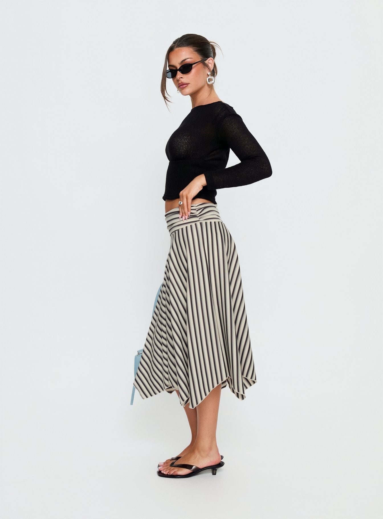 Cobee Asymmetrical Midi Skirt Multi Stripe