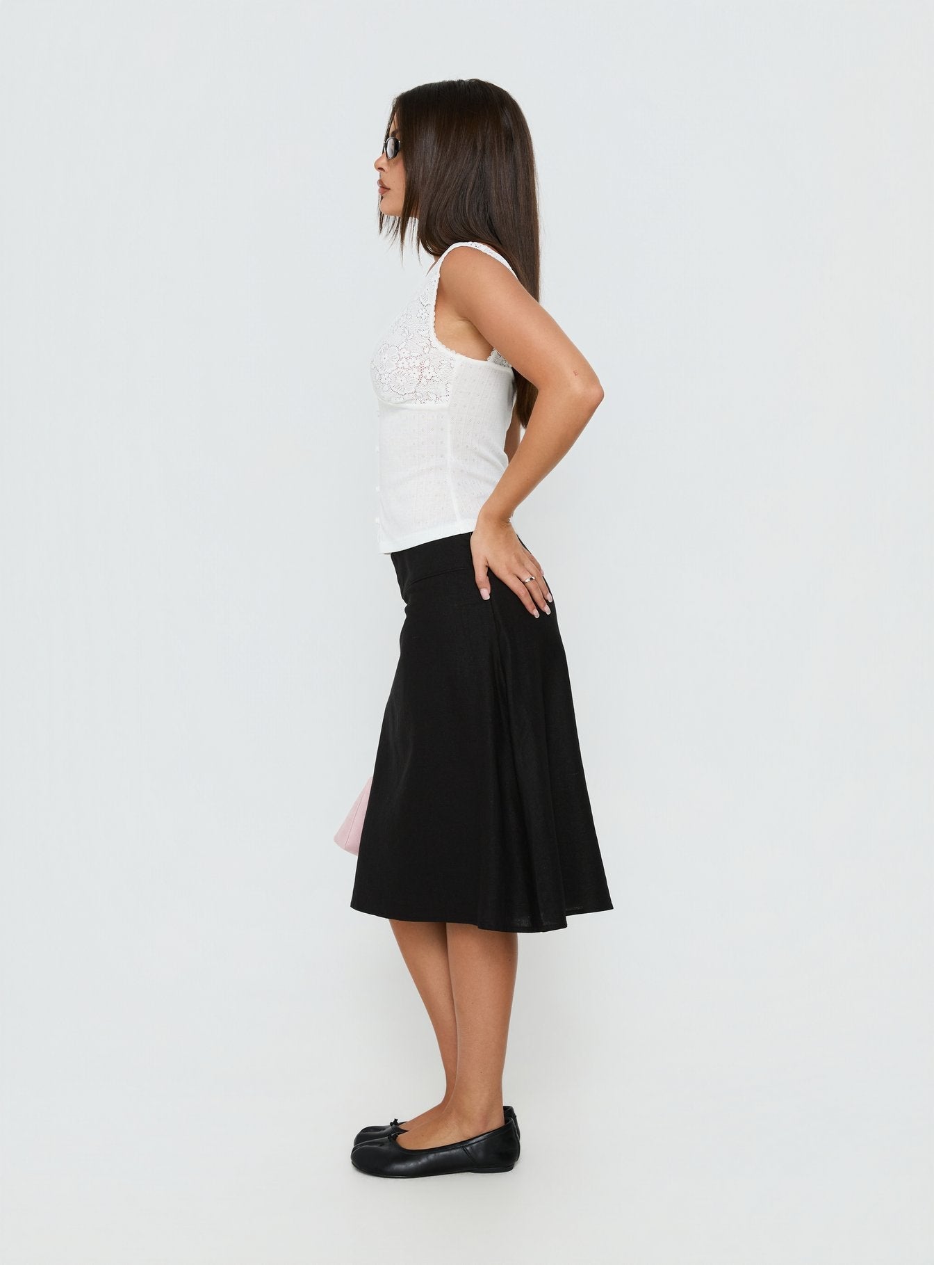 Such Delight Linen Midi Skirt Black