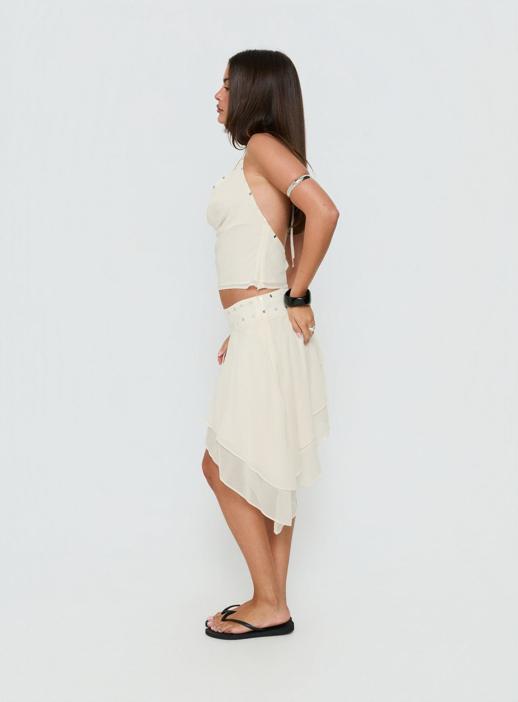 Gemmina Asymmetrical Chiffon Mini Skirt Cream