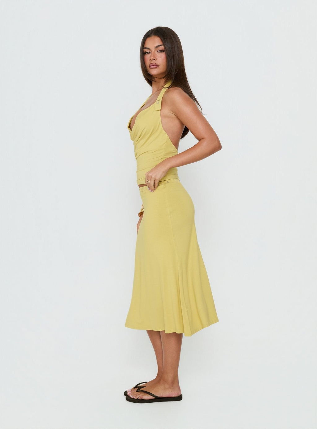 Esperia Button Midi Skirt Green