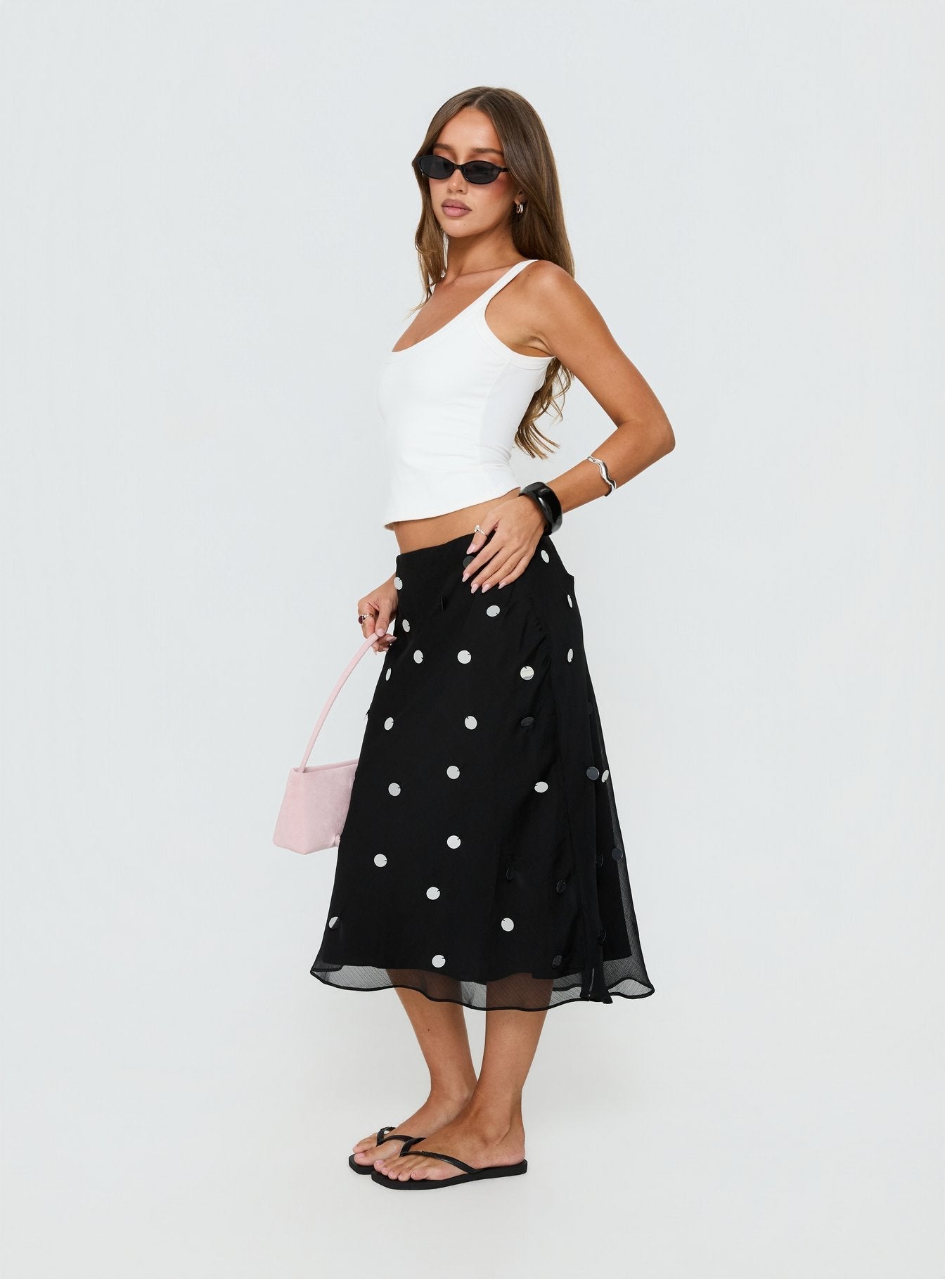 Kessiah Sequin Midi Skirt Black