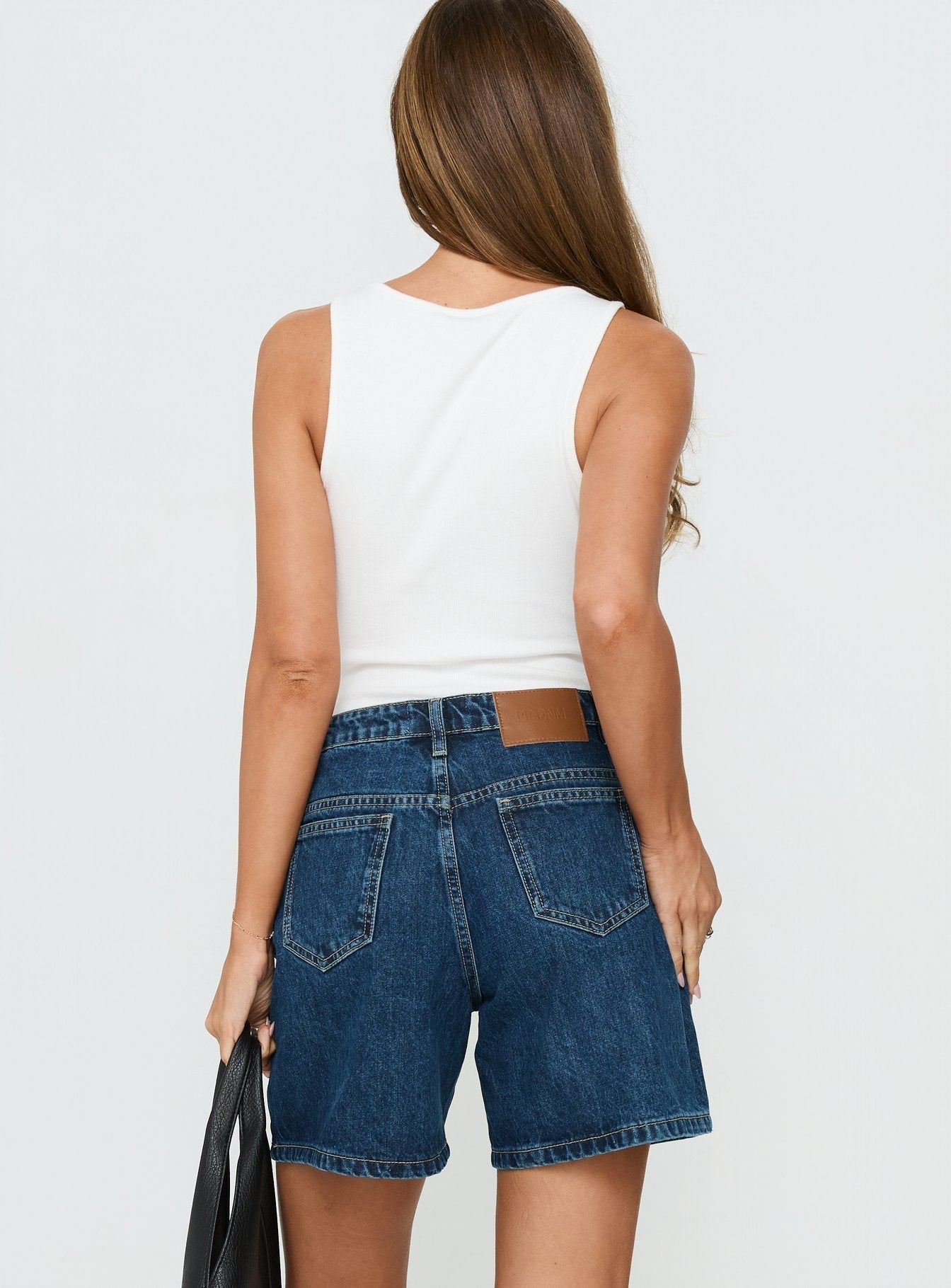 Dreamful Relaxed Longline Denim Shorts Mid Blue Wash