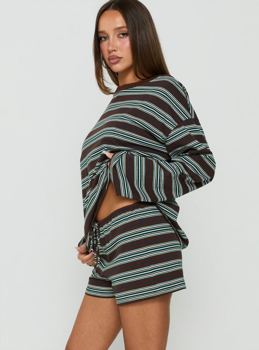 Settle Down Shorts Brown Stripe