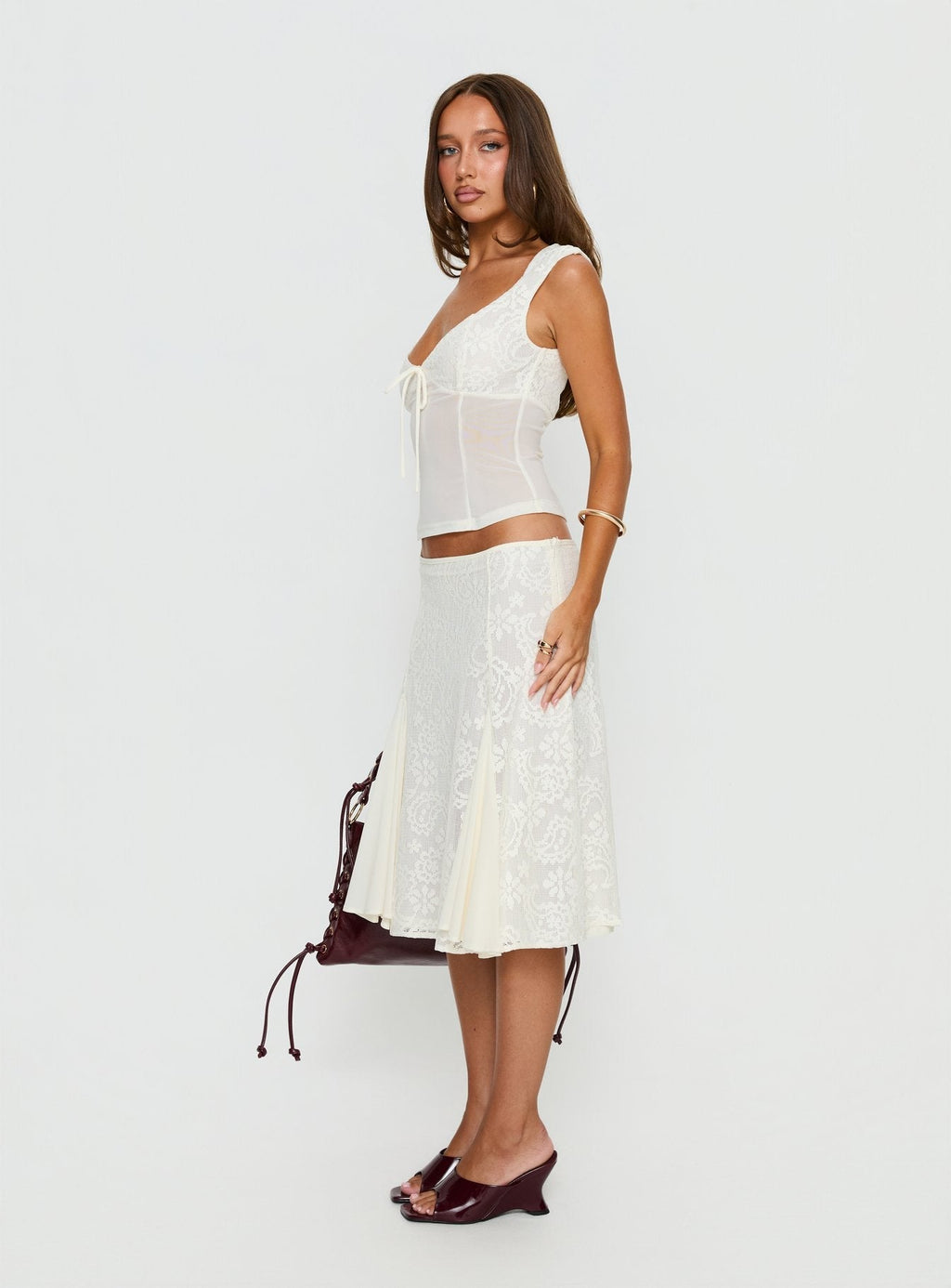 Quani Lace Midi Skirt Cream