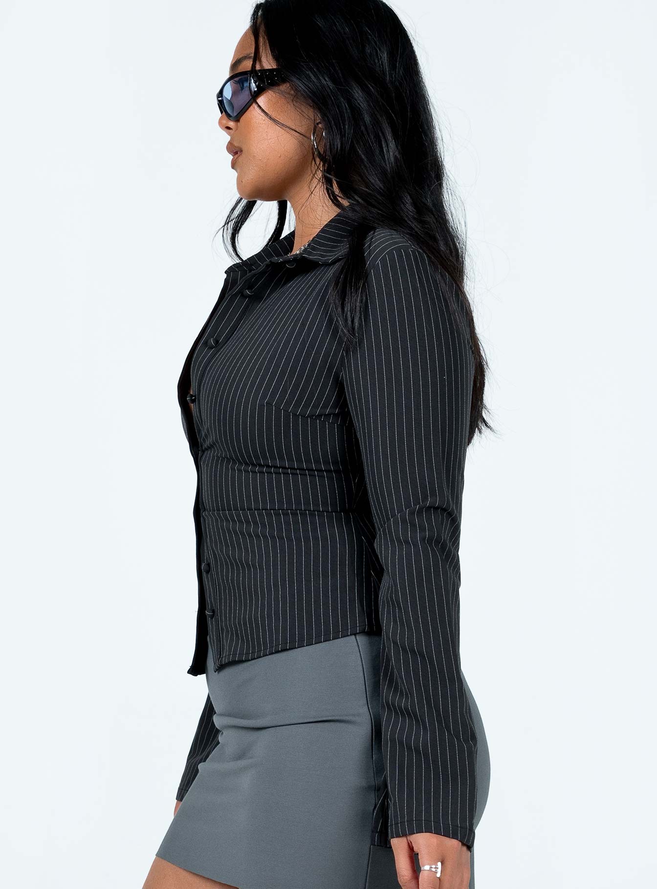 Anni Pinstripe Shirt Black