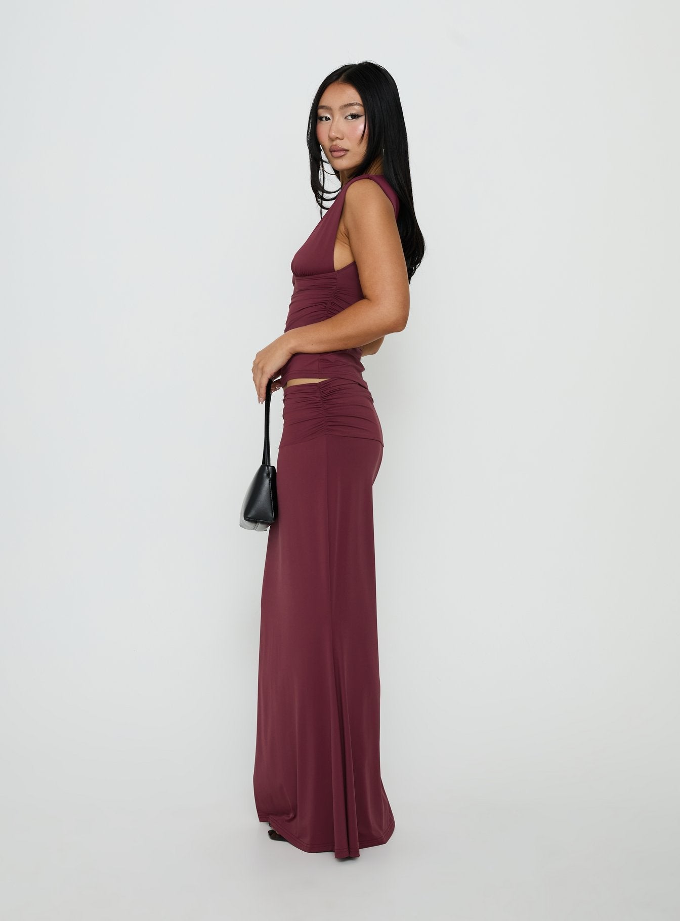 Liorah Foldover Waist Maxi Skirt Red