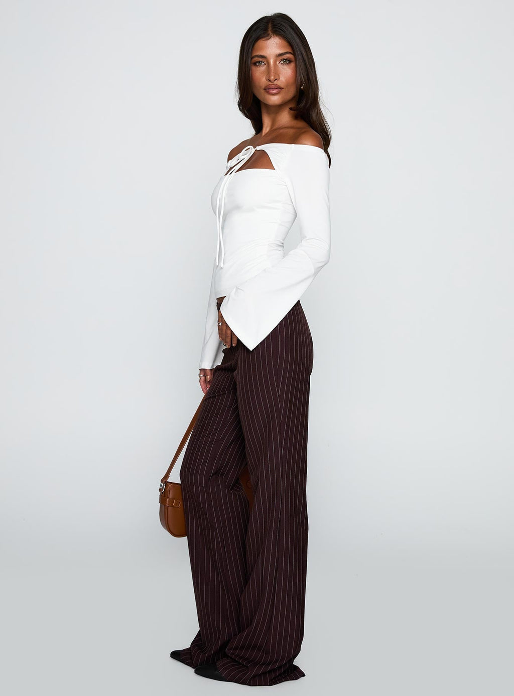 Kinkirk Flared Trousers Brown Pinstripe