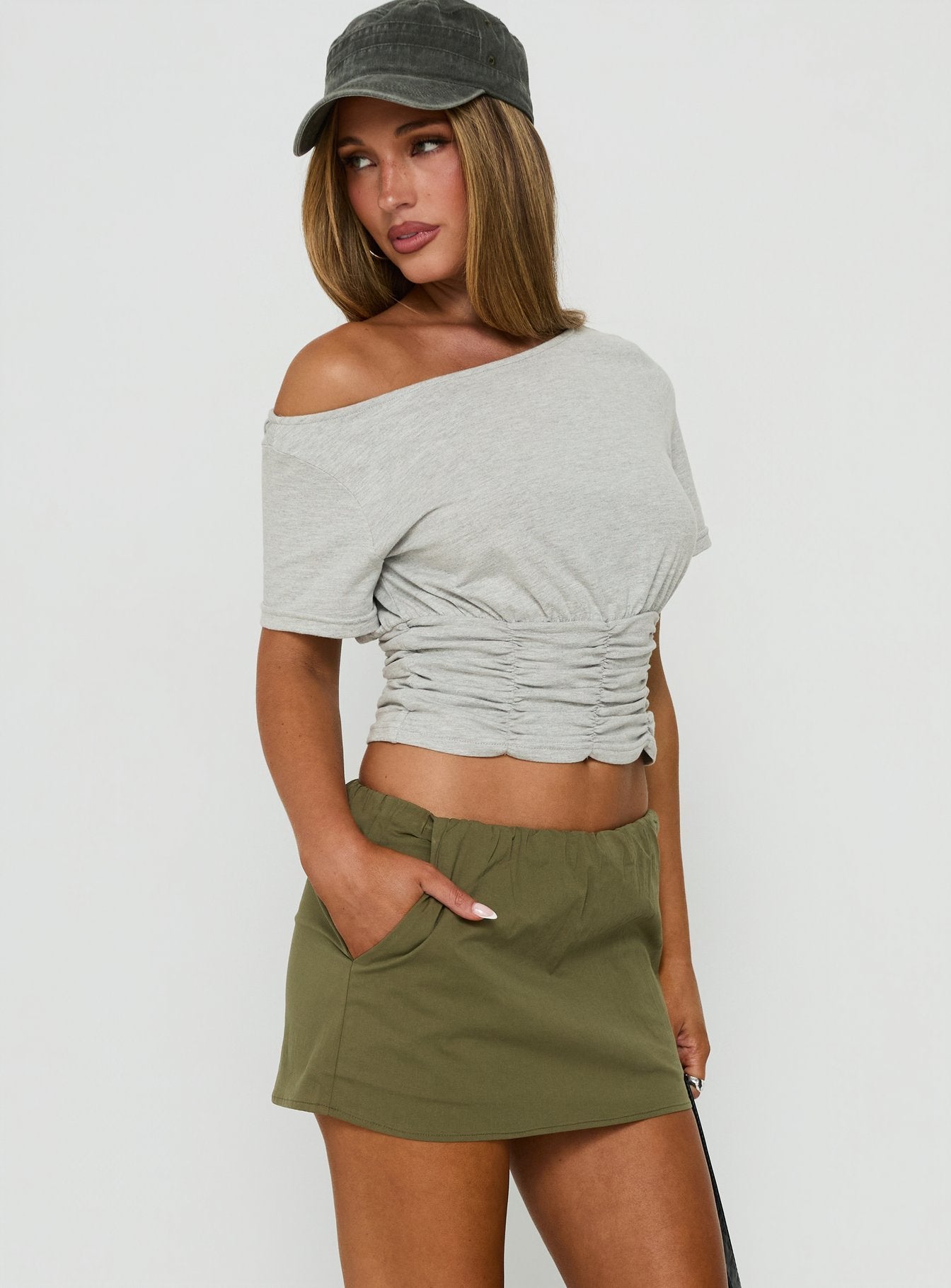 Lunea Concealed Waistband Mini Skirt Olive Green