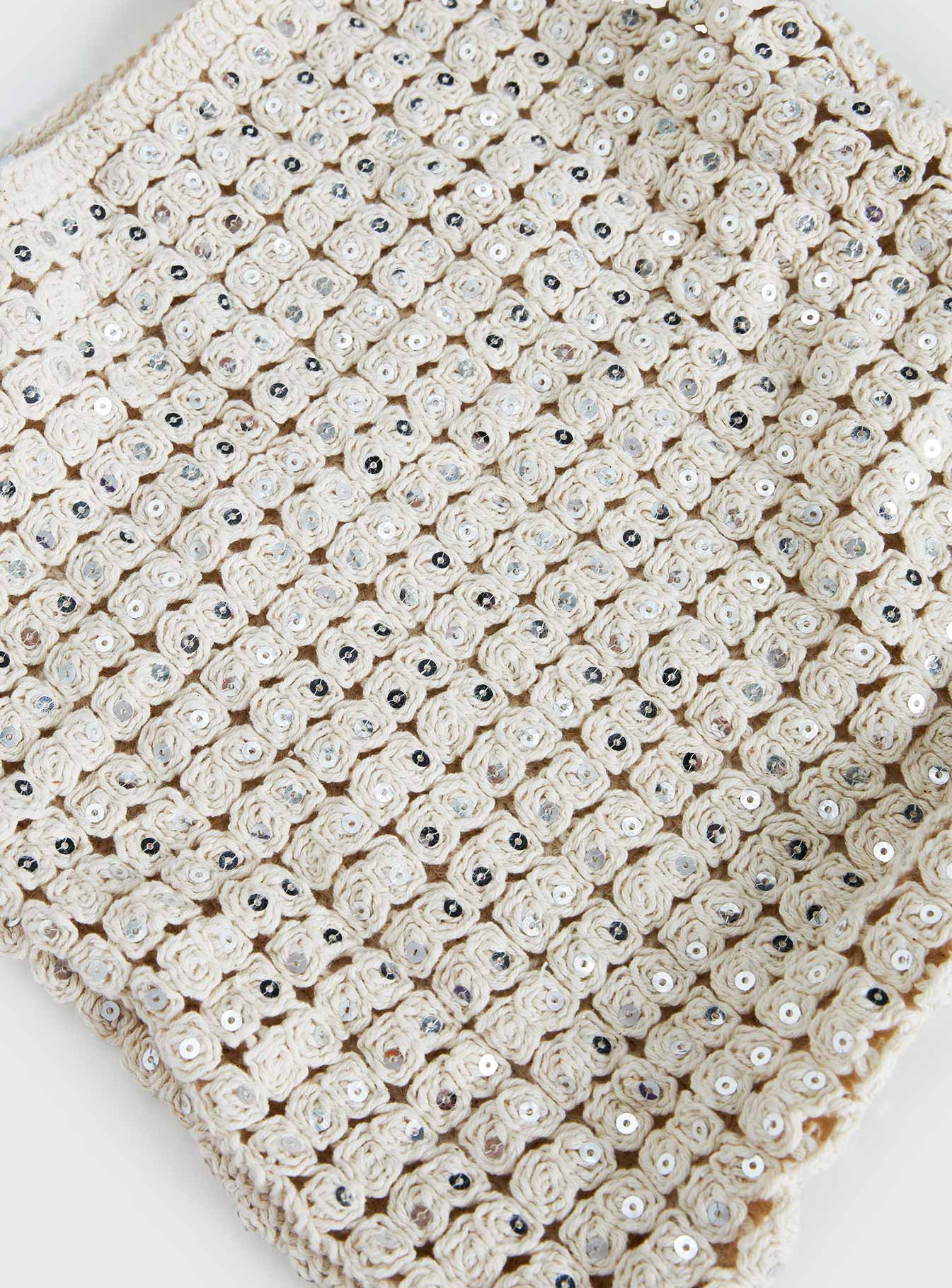 Moon Glow Crochet Metallic Tote Bag Cream