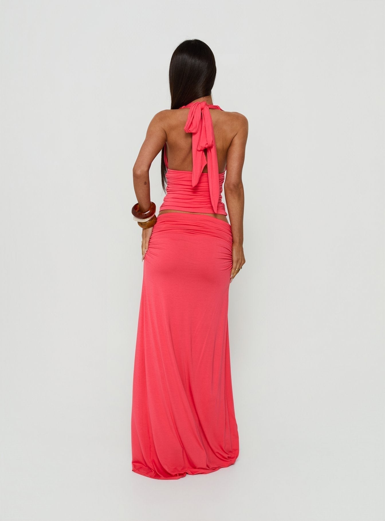 Keerah Ruched Maxi Skirt Guava