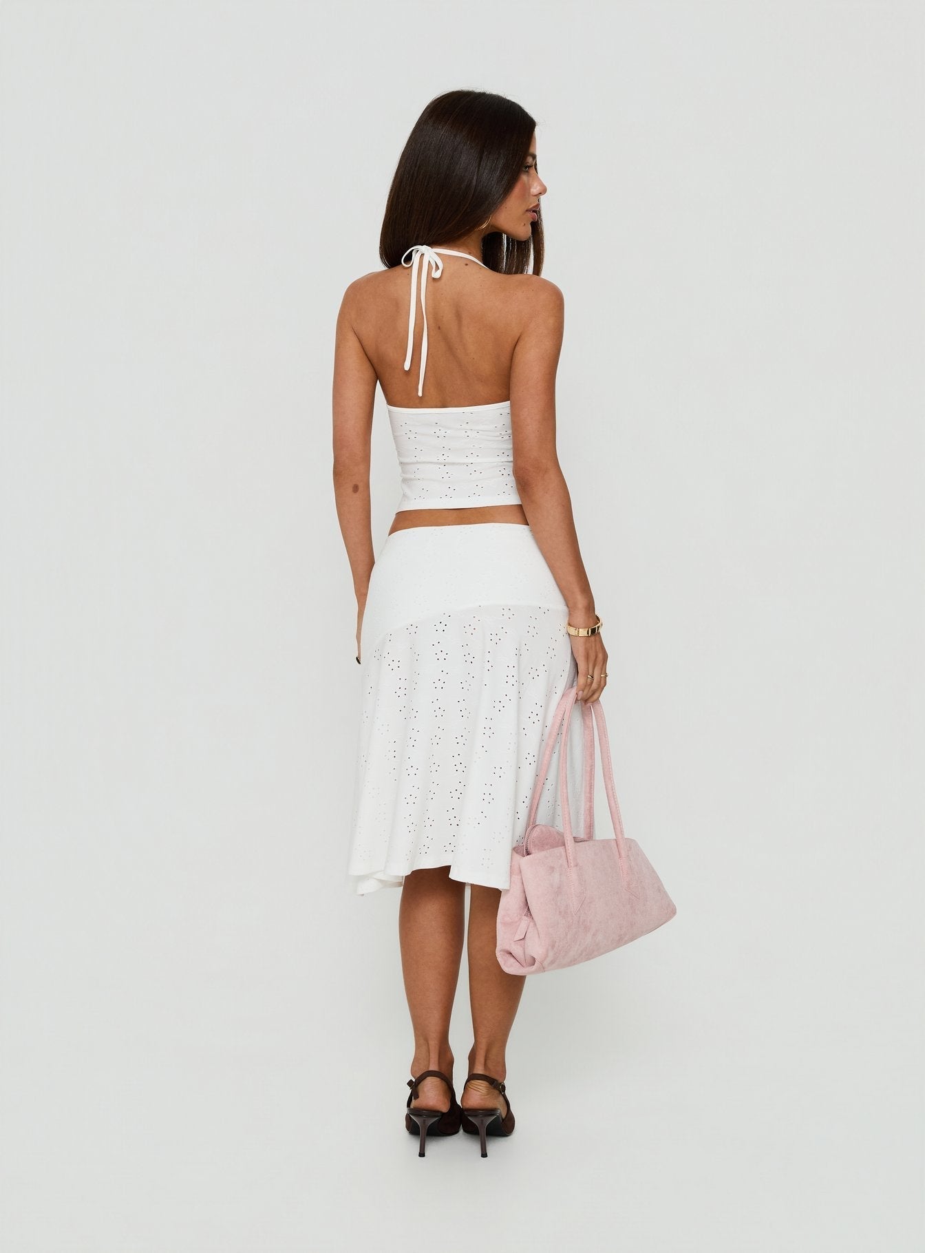 Opalie Asymmetrical Midi Skirt White Broderie