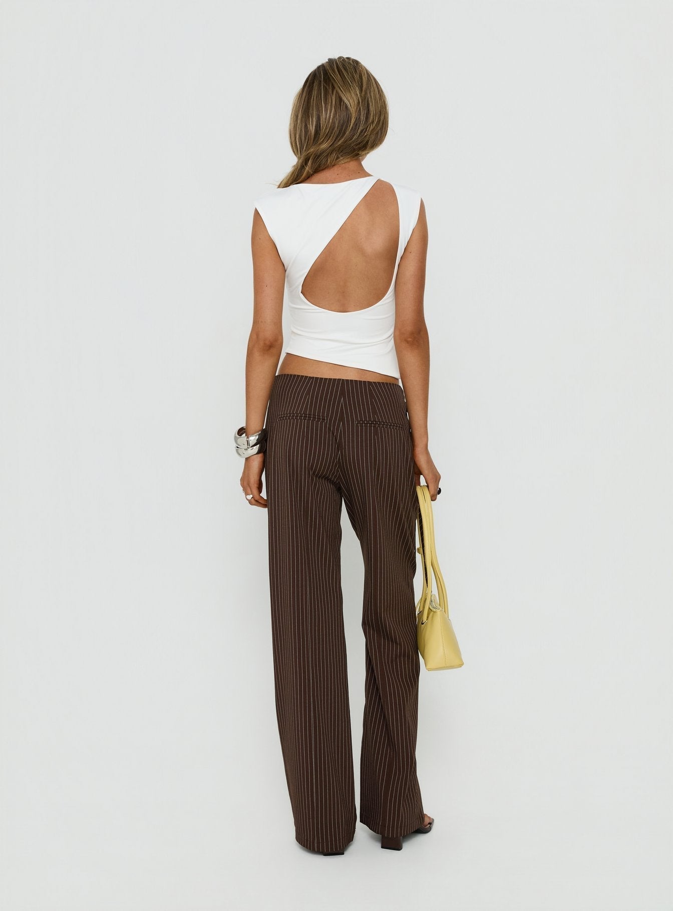 Editta Tie Detail Low Rise Tailored Pants Brown Pinstripe