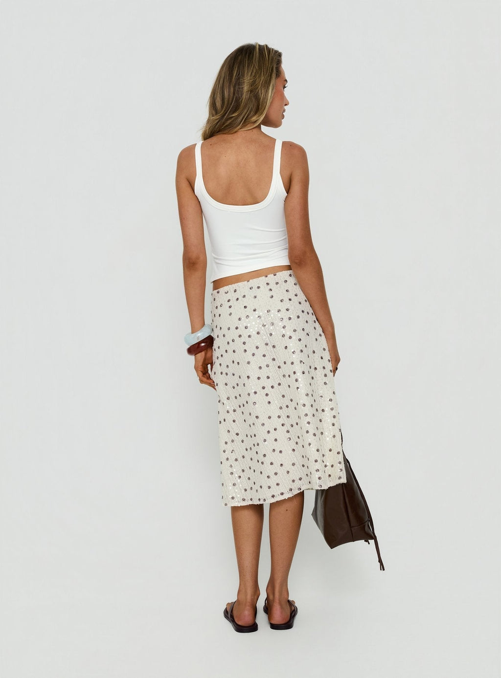 Olila Sequin Midi Skirt White Polka Dot