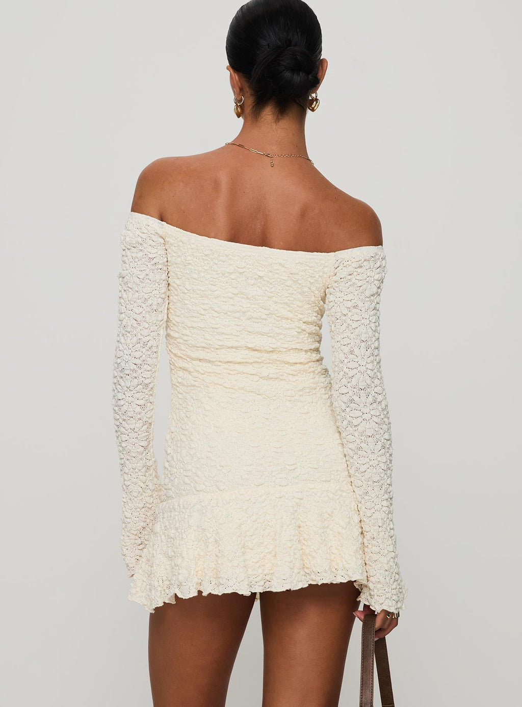 Vancesca Off Shoulder Long Sleeve Mini Dress Cream